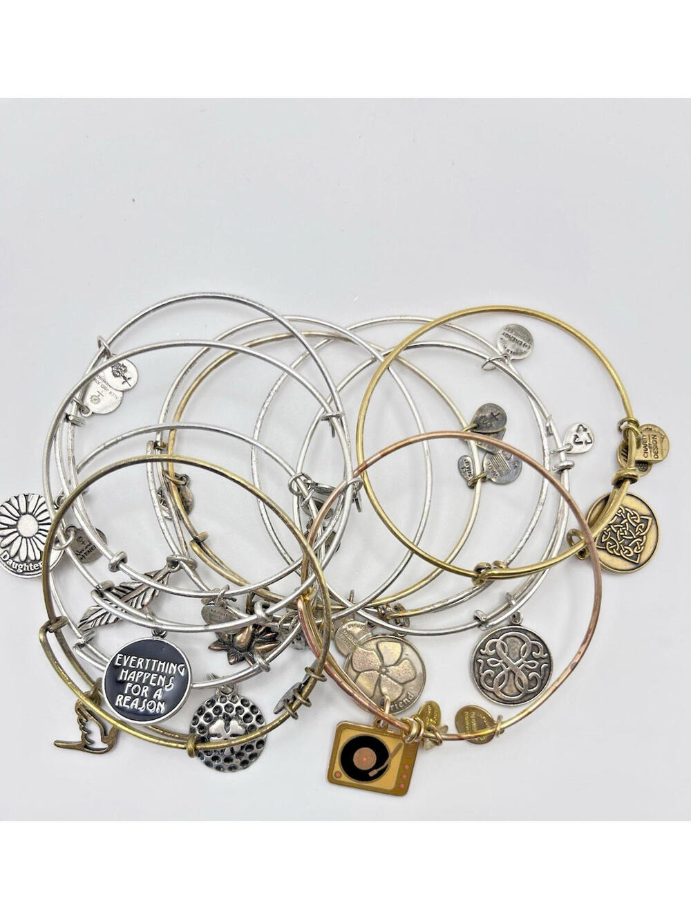 Alex and Ani Expandable Adjustable Wire Bracelet Charms 10 pcs Gold Silver tone - Picture 2 of 4